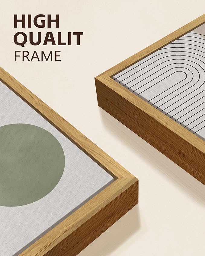 KUVIOKE Green Boho Framed Wall Art Modern Botanical Wall Printing Neutral Geometric Bohemain Sage Decor Ready to Hang 12x16in (Natural Framed)