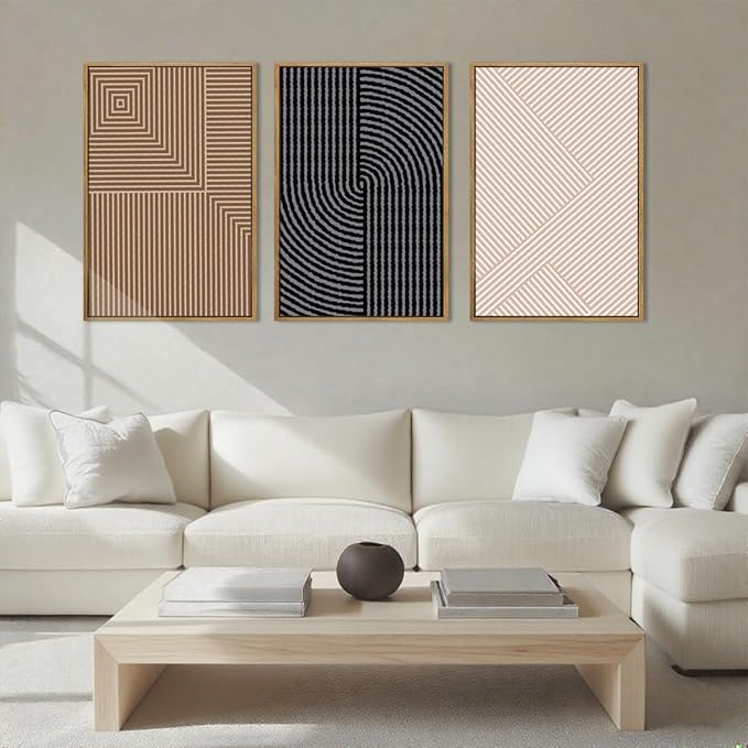 ANHUIB Extra Large Boho Wall Art Black Neutral Wall Decor Minimalist Line Painting set of 3 for Living Room Bedroom Dining Room