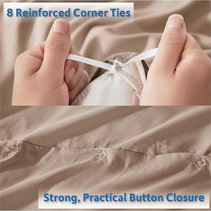 Nestl Full Duvet Cover Set with Comforter Insert - Khaki 4 Piece 80x90 Duvet Cover & 2 Pillow Shams with White Quilted Down Alternative Comforter, Ultra Soft, All Season