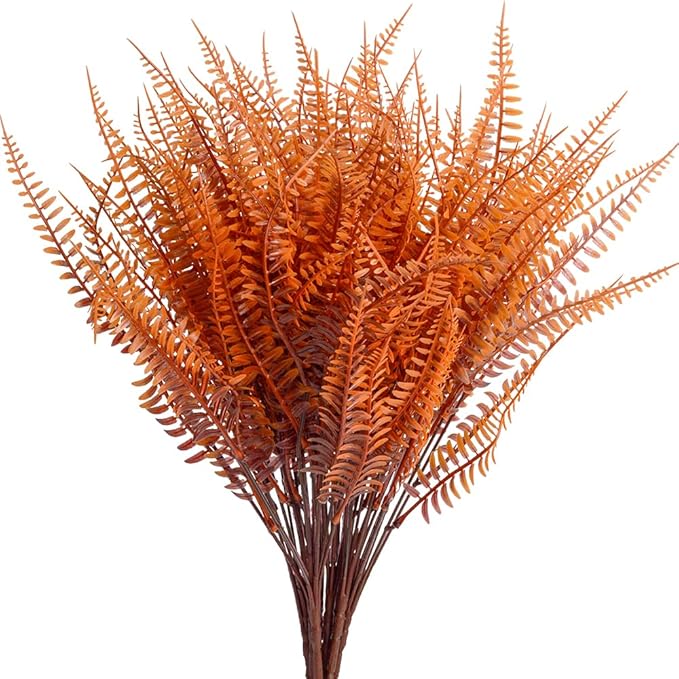 4pcs Outdoor Artificial Plants Fake Boston Fern Plant Artificial Ferns for Outdoor UV Resistant Plastic Plants (4, Red)