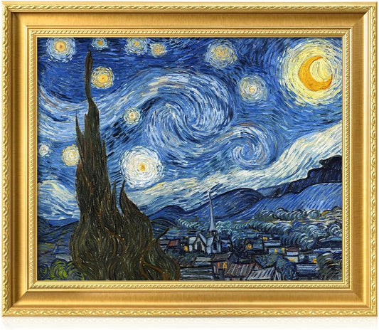 DECORARTS - Starry Night by Vincent Van Gogh. Giclee Print on Acid-Free Canvas in Gold Solid Wood Frame. Picture Size: 20x16, Total Size: 24.75x20.75, Made in USA