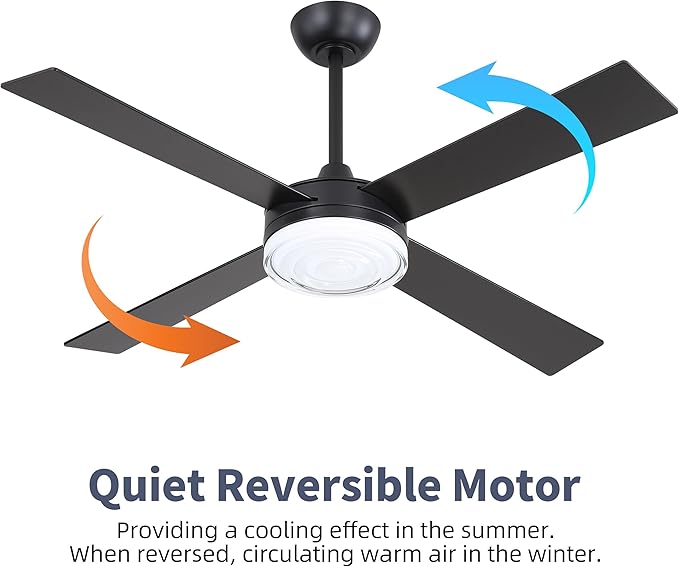 WINGBO 52 Inch Ceiling Fan with Lights and Remote, 3CCT, Modern Ceiling Fan with Ripple Glass Shade, 6-Speed Reversible DC Motor for Bedroom Living Room Kitchen Hallway, Matte Black