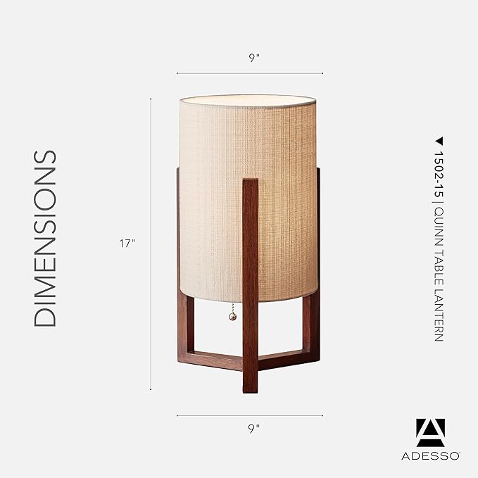 Adesso Quinn Table Lantern - Walnut Birch Wood & Natural Linen Shade – Perfect Nightstand, End Table, and Desk Lamp