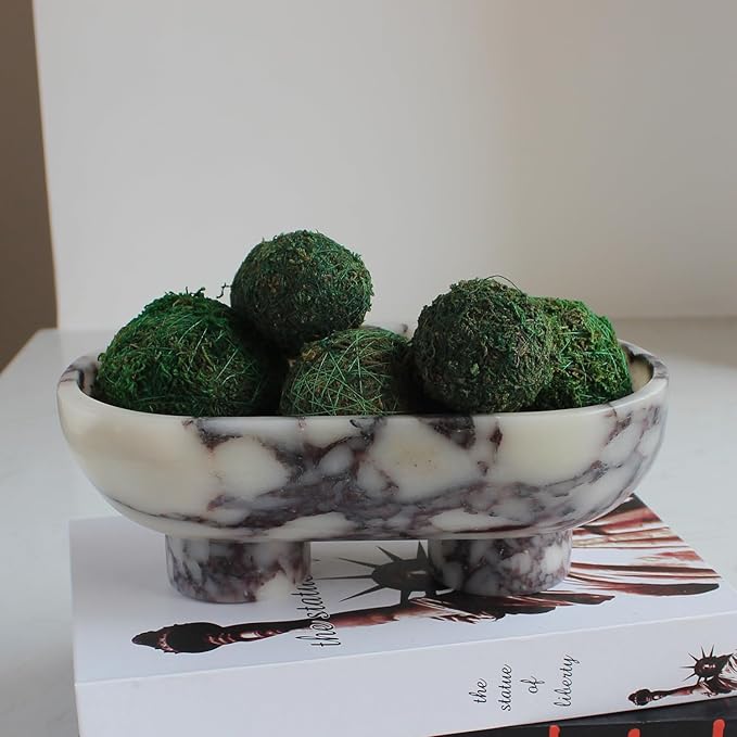 Natural Oval Calacatta Viola Marble Fruit Bowl for Kitchen Counter 10", Large Decorative Bowl Two-Legs for Home Decor, Fruits Holder For Dining Table - Kitchen Organization