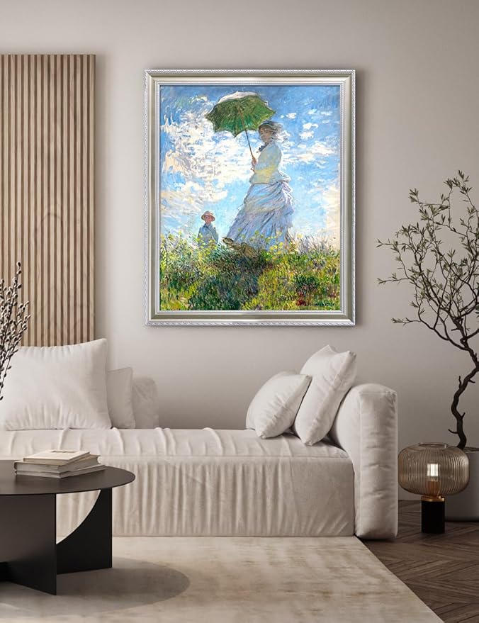 DECORARTS - Claude Monet Woman With a Parasol, Large Framed Wall Art, Canvas Size 28x35, Outer Dimensions Larger With Customizable Solid Wood Frames, Giclee Canvas Print, Made in USA