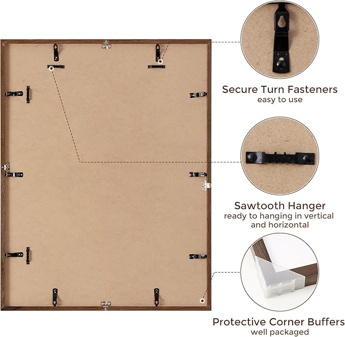 Fun Memories Rustic Oak Wood Picture Frames - 20x26 with Tempered Glass, Matted to 16x22 (Walnut, 1 Pack)