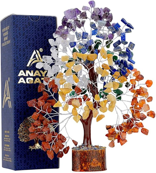 7 Chakra Healing Crystal Tree, Gift for Women and Mom, Handmade Crystal Tree of Life for Good Luck Gifts, Positive Energy, Money Bonsai, Reiki, Home and Office, Living Room Desk Decor