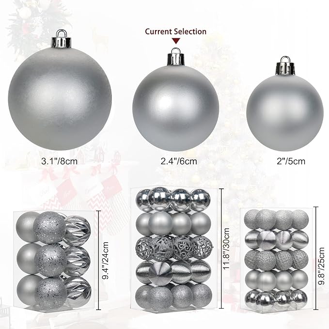 30PCS 2.36" Christmas Ball Ornaments Shatterproof Silver Christmas Tree Decorations Xmas Tree Balls Halloween Ornaments Décor