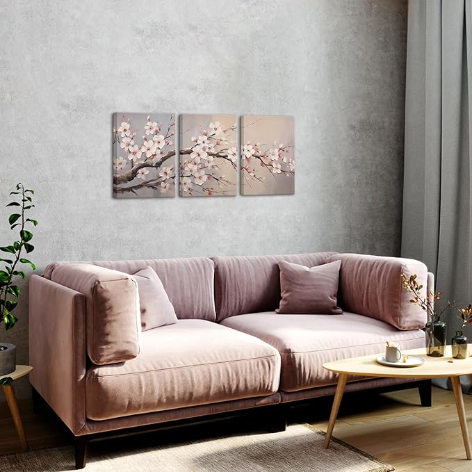 AoArtWZ Plum Flowers Canvas Wall Art Farmhouse Pictures Painting Elegant Floral Blossom Prints Artwork for Bedroom Wall Decor Framed