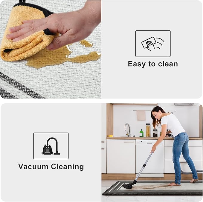 KIMODE Anti Fatigue Kitchen Mat, Cushioned Farmhouse Kitchen Runner, Non Slip Waterproof Kitchen Mat for Floor, Comfort Foam Standing Desk Mat for Laundry, Office, Sink Black 17.3"x59"