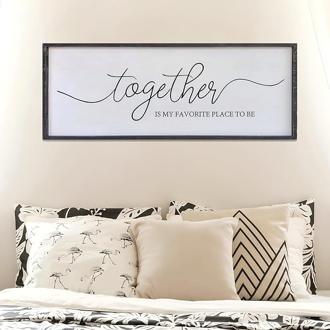 Surfapans Together Is My Favorite Place to Be Sign Wall Decor 40"X15" Bedroom Above Bed Rustic Large Beautiful Home Master Room Beautiful Soild Wood Framed Over Bed Hanging Couple Wall Art (Black)