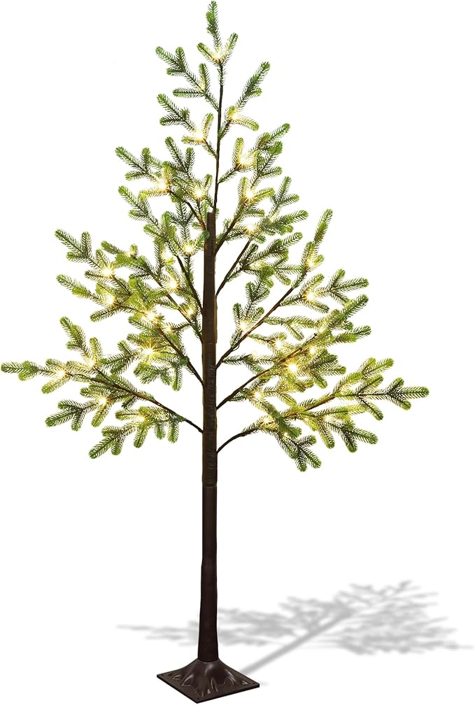 DR.DUDU 5 FT Christmas Tree with Lights, Pre-lit Artificial Xmas Trees Small Green Christmas Tree with Realistic Branch Warm LED for Home Bedroom Corner Outdoor Indoor Holiday Decorations