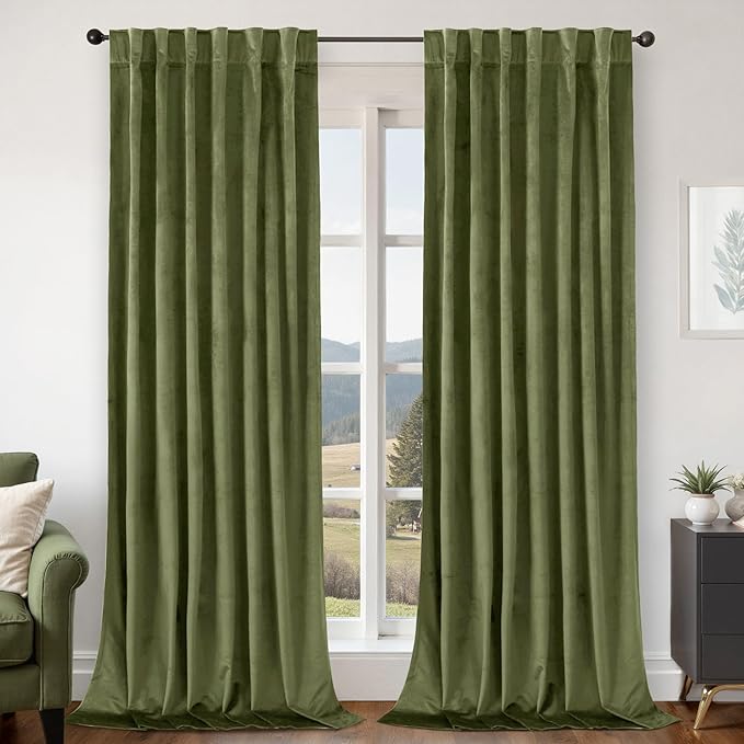 BGment Velvet Curtains 96 Inches for Bedroom, Sage Green Velvet Decorative Curtains Thermal Insulated Blackout Back Tab and Rod Pocket Drapes for Living Room, Set of 2 Panels, Each 52 x 96 Inch