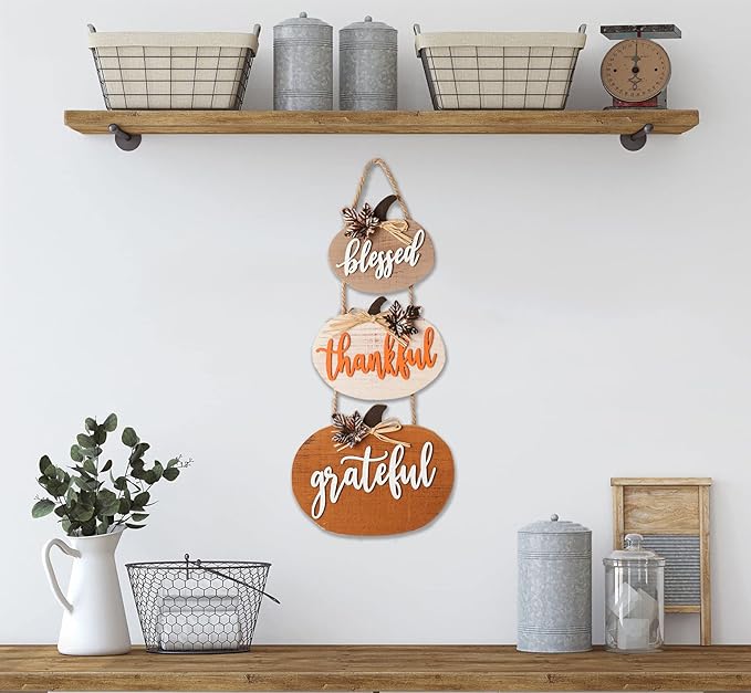 Fall Decorations for Home Thanksgiving Sign Blessed Thankful Grateful Autumn Home Decor Wooden Farmhouse Thanksgiving Decoration Indoor Harvest Signs