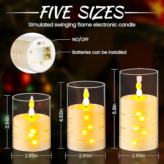 Da by Flickering Flameless Candles with Remote,Acrylic LED Candles with Embedded Star String,Battery Operated Candle, for Home and Holiday Decoration Set of 3（Ivory）