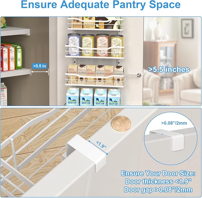 9-Tier Over The Door Pantry Organizer, Metal Pantry Organizers and Storage with Adjustable Basket, Spice Rack Seasoning Shelves, Over the Door Organizer for Pantry Kitchen Laundry, White