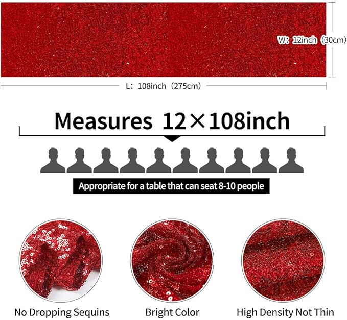 15 Packs 12 x 108 inches Burgundry Sequin Table Runner, Glitter Burgundry Table Runner for Wedding Birthday Bachelorette Holiday Party Supplies Decorations Bridal Shower Baby Shower