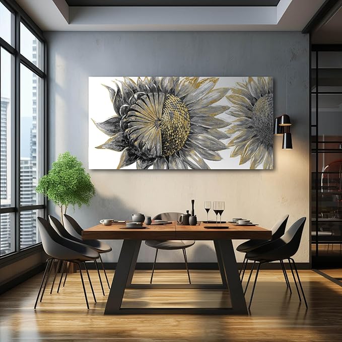 Framed Wall Art for Living Room Sunflowers Wall Decor Large Wall Decorations Black Artwork Flowers Prints Pictures for Home Office 29"x58"