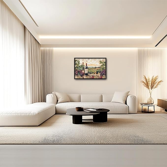 Large Wine Framed Wall Art for Living Room, Large Kitchen Canvas Wall Decor, Vintage Grapes Canvas Pictures Painting, Modern Artwork for Kitchen Bedroom Office 36L'' × 24W''