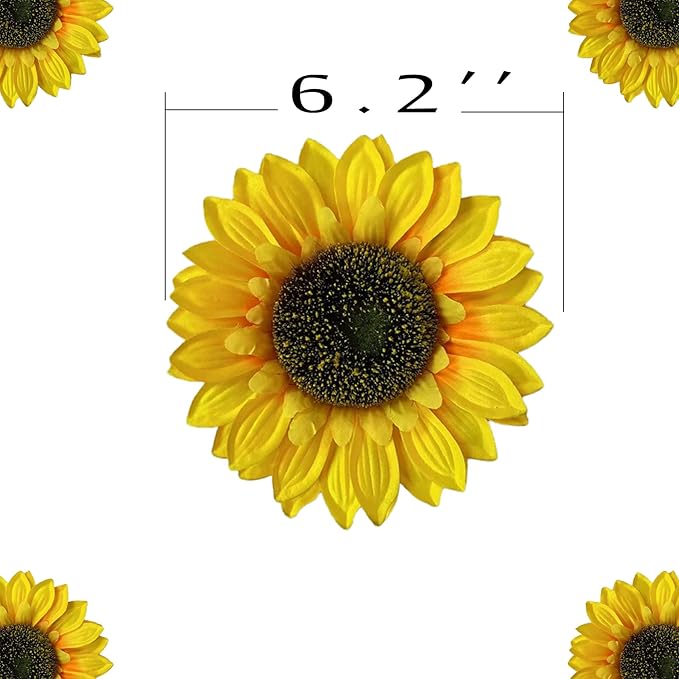 UKELER 12pcs Large Artificial Sunflower Heads 6.2'' Yellow Sunflower Artificial Flowers for Home Decoration, Wedding Decor, Birthday Party Decor, Garden Craft Art Decor, Decoration
