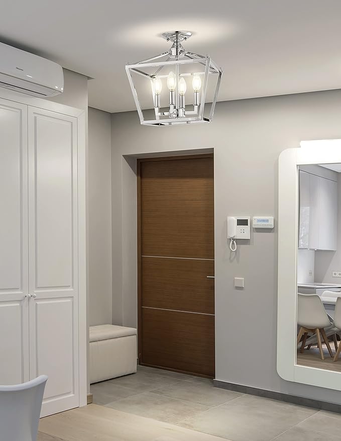 JONATHAN Y JYL7610C Plains Mini Lantern 12" 4-Light Iron Modern Farmhouse LED Flush Mount, Rustic, Industrial, Dimmable, 2700K Cozy Warm Light Kitchen, Hallway, Bathroom, Stairwell, Chrome