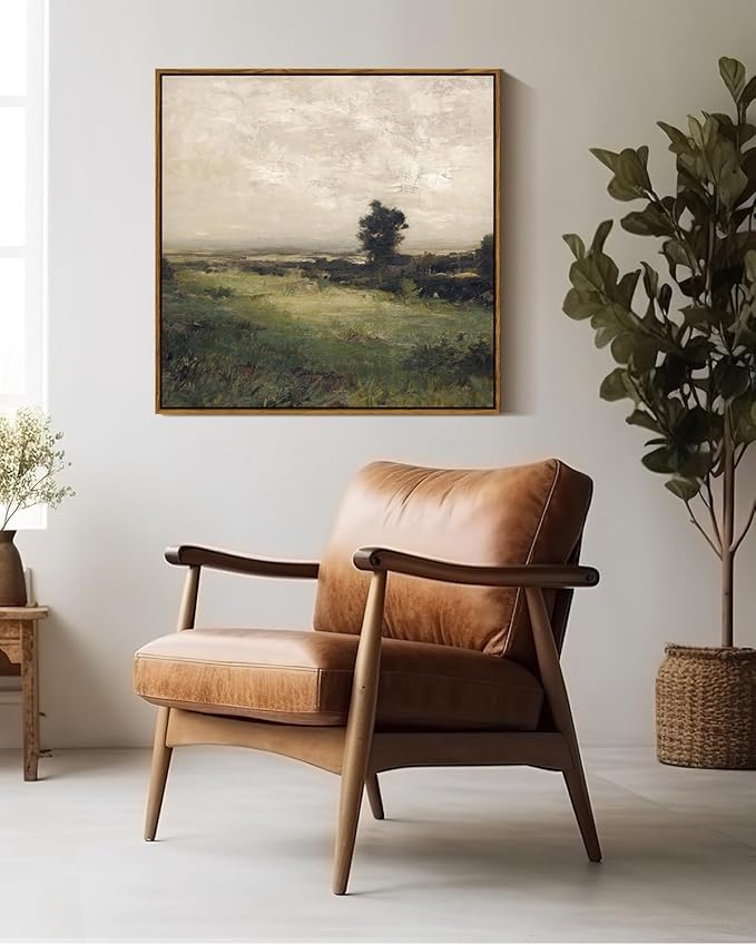 InSimSea Square Framed Canvas Wall Art, Landscape Room Decor Classical Scenery Vast Valley Grassland Oil Paintings Canvas Art Wall Decor, Home Decor for Living Room Bedroom Bedroom Office 24"x24"