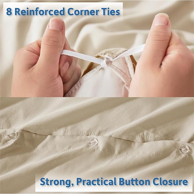 Nestl Beige Cream California King Duvet Cover Sets - Soft Double Brushed Cal King Duvet Cover, 3 Piece, with Button Closure, 1 Duvet Cover 104x98 inches and 2 Pillow Shams