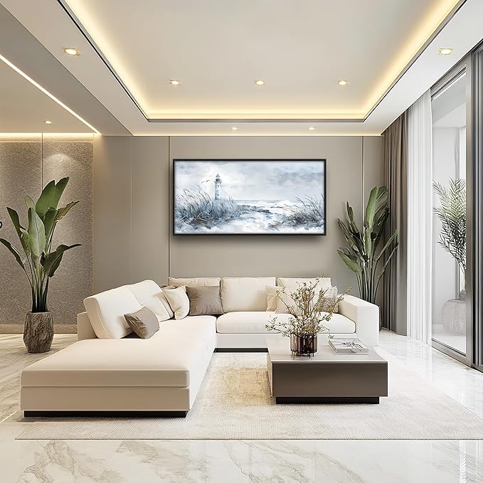 Flintis Large Lighthouse Wall Art Beach Lighthouse Pictures Wall Decor Abstract Nautical Canvas Painting Print Artwork Decoration Framed for Living Room Bathroom Master Bedroom Office 60L x 30W