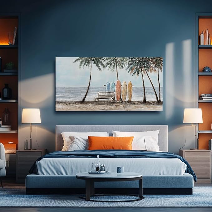 GAIDUOMAI Scenery Canvas Wall Decor Seaside Art Coconut Palm Picture for Bedroom Colorful Surfboard Poster for Dining Room Hallway Decor 29"x58"