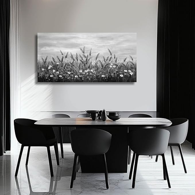 GAIDUOMAI Grey Landscape Wall Decor Lavender Flower Picture for Bedroom White Floral Artwork 24"x48" Nature Wall Art for Dining Room Kitchen