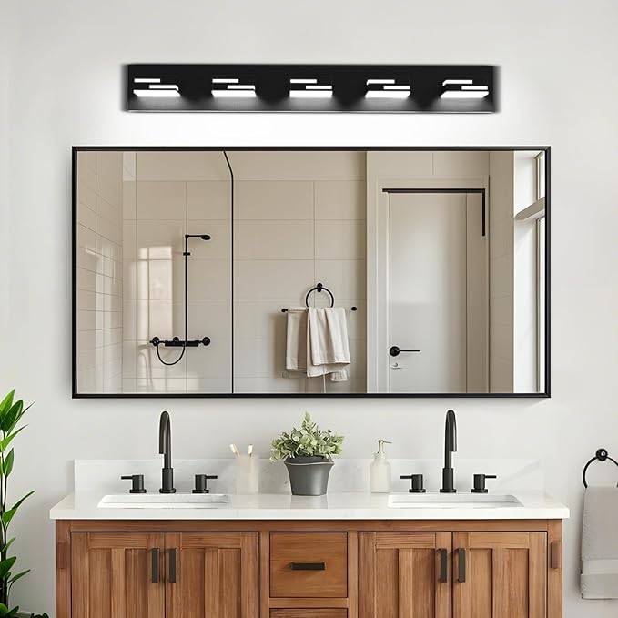 LED Modern Bathroom Vanity Light Fixtures 5-Light 5CCT Dimmable Matte Black Vanity Lights for Bathroom Lighting Fixtures Over Mirror, with 350° Rotatable Acrylic Heads, 34-inch