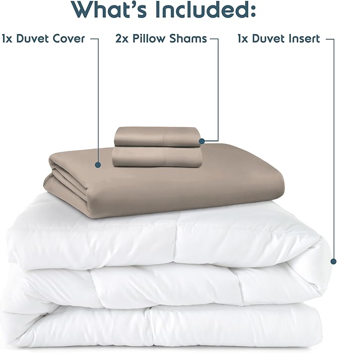 Nestl Full Duvet Cover Set with Comforter Insert - Linen 4 Piece 80x90 Duvet Cover & 2 Pillow Shams with White Quilted Down Alternative Comforter, Ultra Soft, All Season