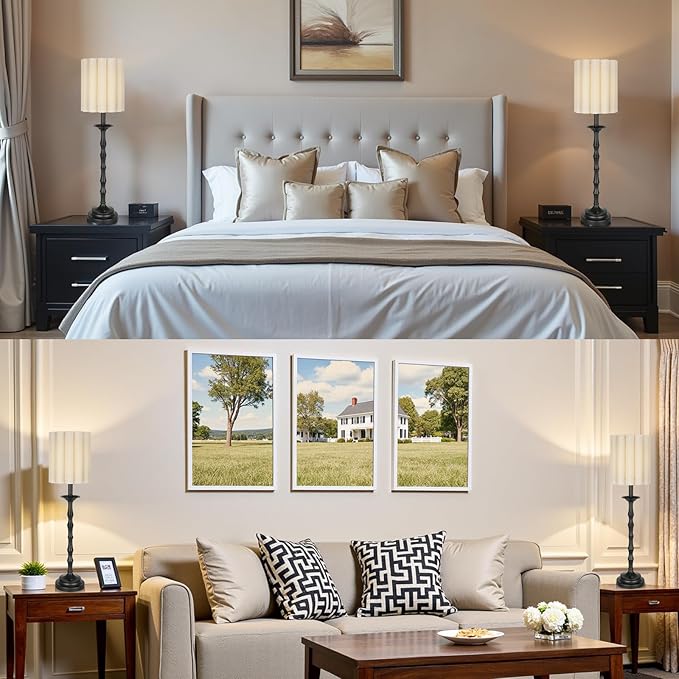 Vintage Black 28.9'' Tall Scalloped Table Lamp Pack of 2, Rustic/Farmhouse Buffet Lamp, Bamboo Lamp Joint Base, for Living Room Bedside Side Table