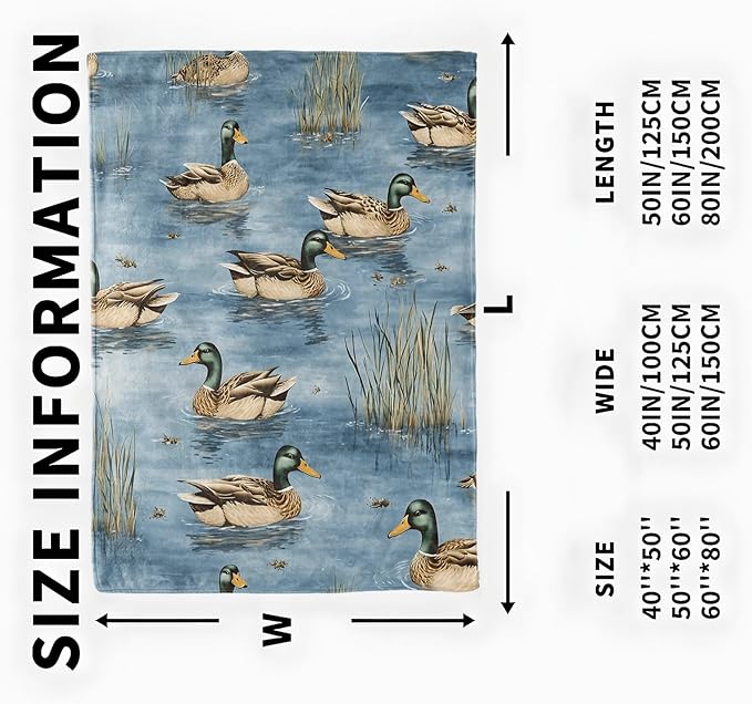 Mallard Duck Blanket, Cozy Flannel Funny Ducks with Reeds Throw Blanket, Soft Fuzzy Blankets for Travel Home Decor, All Season Lightweight Couch Bed Cover, Gifts for Women Adults Kids 40"×50"