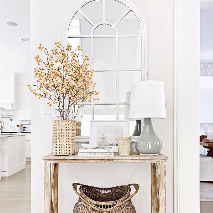 Uieke 3PCS Silk Cherry Blossom Branches, 40.5in Artificial Cherry Blossom Flowers Long Stems Fake Flowers Arrangements for Tall Vase Wedding Home Japanese Decor, Yellow Pink