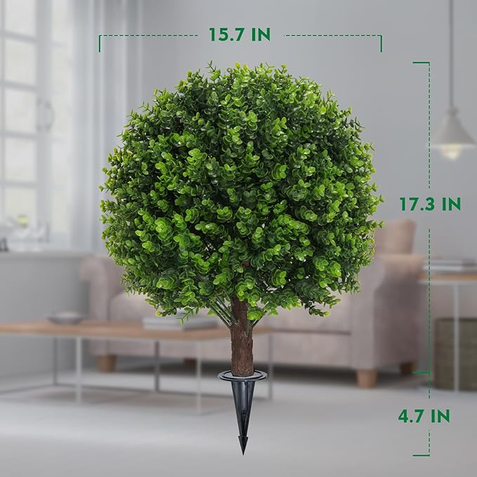 Set of 2 Artificial Boxwood Topiary Ball Bush for Outdoor with Ground Spike 22", UV Resistant Faux Greenery Shrubs, Fake Green Boxwood Plants for Indoor, Garden, Yard, Porch, Patio Decor