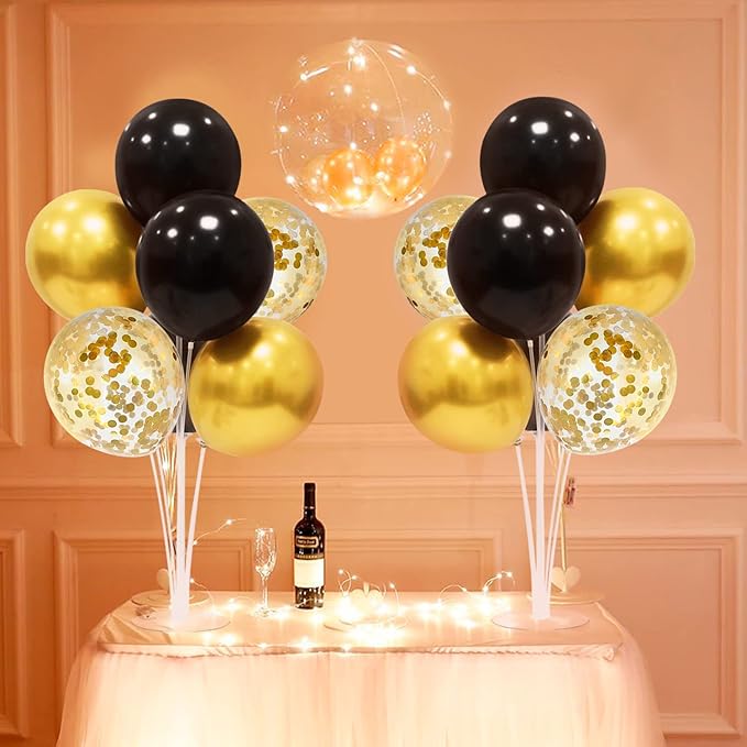 Black and Gold Party Decorations Balloon Stand Table Centerpieces for Birthday Wedding Retirement Anniversary Father's Day Halloween New Years Graduation Decorations 2025