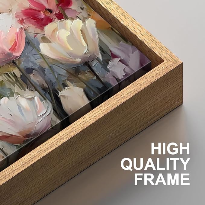 HPNIUB Large Hand-Painted Nature Wildflowers Framed Wall Art Pink Floral Canvas Oil Painting Modern Aesthetic Wall Decor Abstract Flower Artwork for Living Room Bedroom Decor -20"x40"