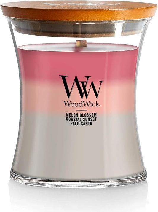 WoodWick Medium Hourglass Candle Shoreline Trilogy Scent 9.7oz Crackles as it burns Premium Soy Blend Perfect for gifting