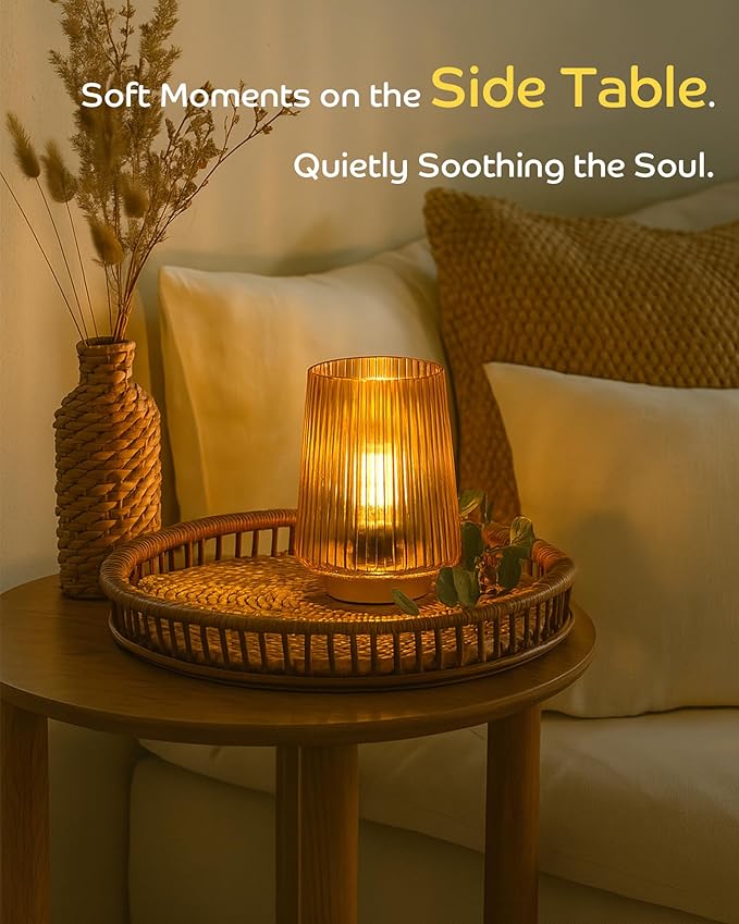 Battery Operated Lamp Aesthetic with Timer, Small Cozy Table Lamps for College Dorm, Cordless Battery Powered Decorative Lamp for Bedside Living Room Shelf Amber Set of 2