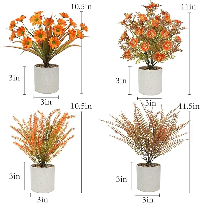 Uieke 8PCS Artificial Potted Flowers Autumn Mini Small Fake Potted Plants Fall Flowers Decorations for Fall Table Centerpieces Home Harvest Farmhouse Tabletop Thanksgiving Decor