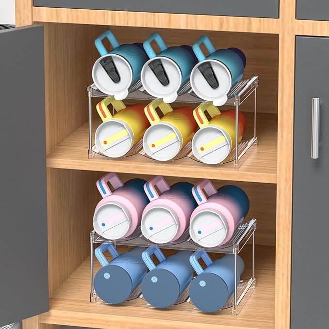 Yieach 4 Tier Stackable Water Bottle Organizer for Kitchen Cabinets,Countertop,Large Compartment Water Bottle Storage Rack for 40oz Yeti,Stanley Cup,Waterbottle and Other Tumbler Organizer,Wine Rack