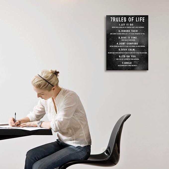 7 Rules of Life Wall Art Motivational Inspirational Poster Printed on Canvas Wall Decor for Living Room or Office Size11.5 x 15 Inch Framed Canvas Prints For Bedroom or Home Art Decoration Positive