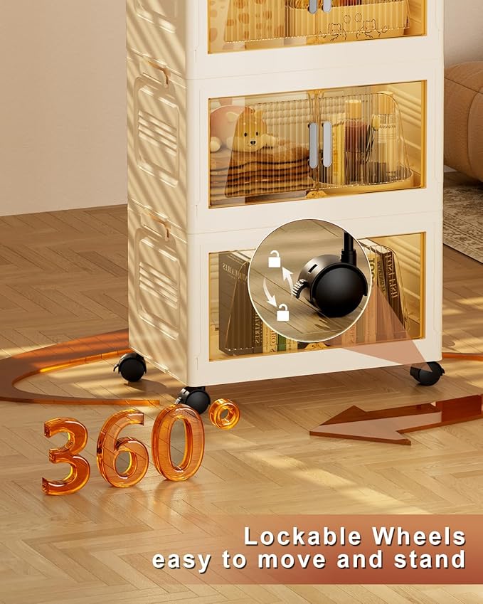 380QT Stackable Storage Bins with Lids 5 Pack, 95Gal Storage Containers with Smooth-Rolling Wheels, Plastic Closet Organizers and Storage, Collapsible Storage Bins for Home, Office and Dorm