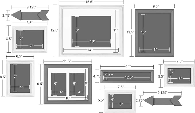 Kate and Laurel Bordeaux Expressions Wall Decor Collection, Set of 10, Industrial Farmhouse Finishes, Assorted Size Frames and Decorative Wall Accents