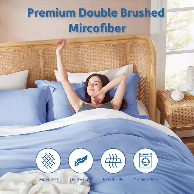 Nestl Calm Blue Duvet Cover Queen Size - Soft Double Brushed Queen Duvet Cover Set, 3 Piece, with Button Closure, 1 Duvet Cover 90x90 inches and 2 Pillow Shams