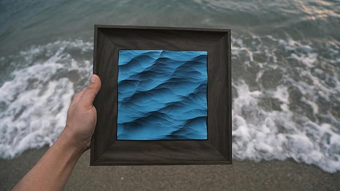 wall decor with Wave Carving Design, Creative Bedroom Decor,Wall decoration,wooden wall art. blue ocean-themed, handcrafted, new-home décor,gift for housewarming, Desk accessory（walnut-9.84in）