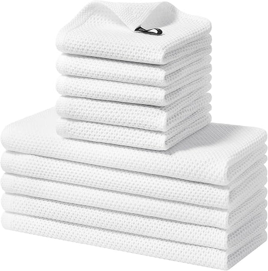 Homaxy 100% Cotton Kitchen Towels and Dishcloths Set, 12 x 12 Inches and 13 x 28 Inches, Set of 10 Bulk Kitchen Towels Set, Ultra Soft Absorbent Dish Cloths for Washing Dishes, White