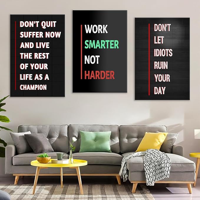 3 Pieces Inspirational Canvas Wall Art Large Motivational Quotes Posters Print Affirmation Picture Painting Wall Decor Artwork for Living Room Gym Office Workplace Stretched and Framed [72''Wx 36''H]
