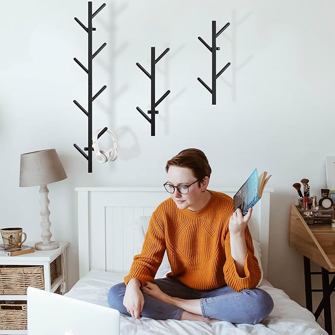 GAWAMAY Vertical Coat Rack Wall Mount Set of 2, Black Modern Metal Coat Hanging Cowboy Hat Rack for Wall, Mounted Coat Hooks Organizer for Hallway Entryway Bedroom Living Room Home Decor (H-33.4")